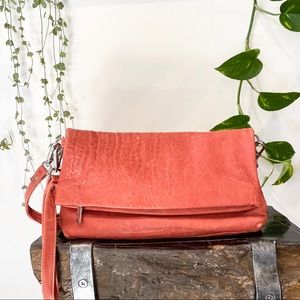 Genuine Italian leather coral crossbody bag